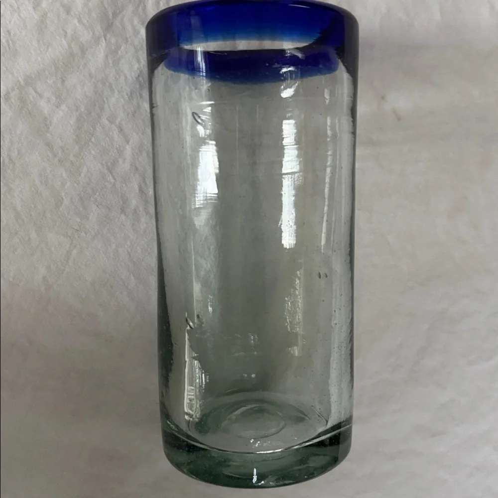 MEXICO HANDBLOWN GLASS COBALT BLUE REPLACEMENT TUMBLER BARWARE VINTAGE 90s 14 oz